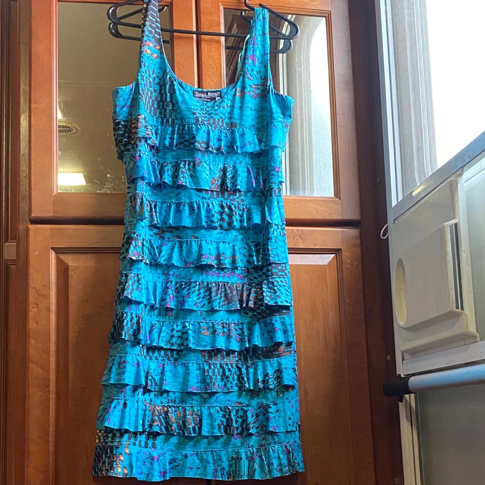 Tango Mango Tiered Teal Ruffle Midi Dress Large Spring Boho Hippie Summer